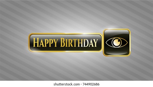  Gold emblem with eye icon and Happy Birthday text inside