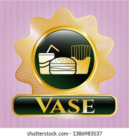  Gold emblem with fast food icon and Vase text inside