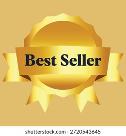 Un emblema de oro con una cinta con el texto 'best seller' sobre un fondo beige