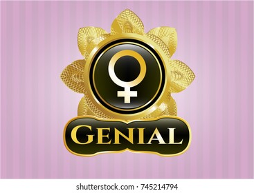  Gold emblem with female icon and Genial text inside