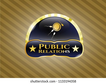 Gold emblem with fertilization icon and Public Relations text inside