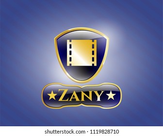  Gold emblem with film icon and Zany text inside