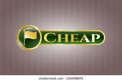  Gold emblem with flag icon and Cheap text inside