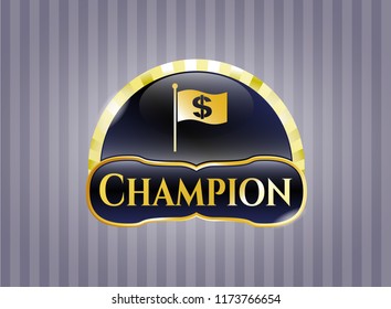  Gold emblem with flag with money symbol inside icon and Champion text inside