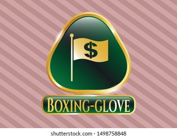  Gold emblem with flag with money symbol inside icon and Boxing-glove text inside