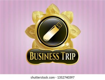  Gold emblem with flash drive icon and Business Trip text inside