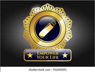  Gold emblem with flash drive icon and Empower Your Life text inside