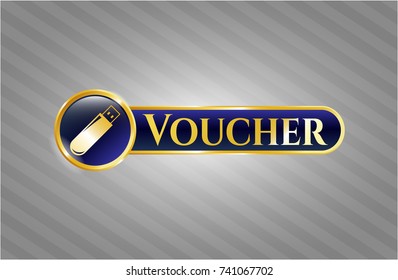  Gold emblem with flash drive icon and Voucher text inside
