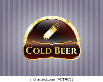  Gold emblem with flash drive icon and Cold Beer text inside
