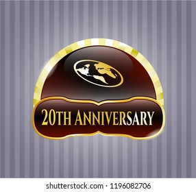  Gold emblem with flat earth icon and 20th Anniversary text inside