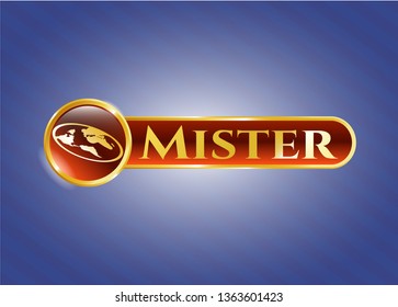  Gold emblem with flat earth icon and Mister text inside