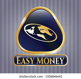  Gold emblem with flat earth icon and Easy Money text inside