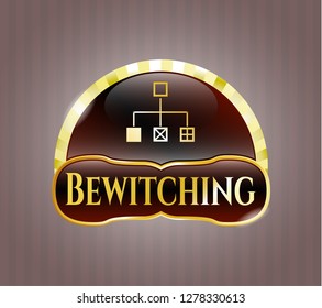  Gold emblem with flowchart icon and Bewitching text inside