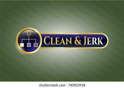  Gold emblem with flowchart icon and Clean & Jerk text inside