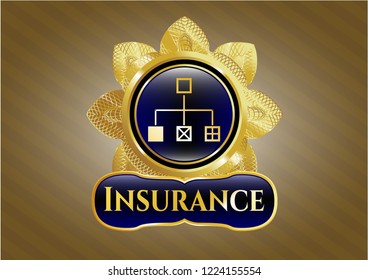  Gold emblem with flowchart icon and Insurance text inside