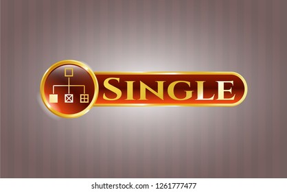  Gold emblem with flowchart icon and Single text inside