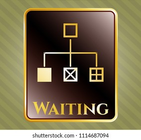  Gold emblem with flowchart icon and Waiting text inside