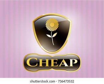  Gold emblem with flower icon and Cheap text inside