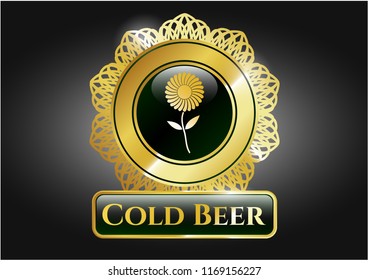  Gold emblem with flower icon and Cold Beer text inside