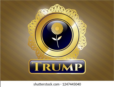  Gold emblem with flower icon and Trump text inside