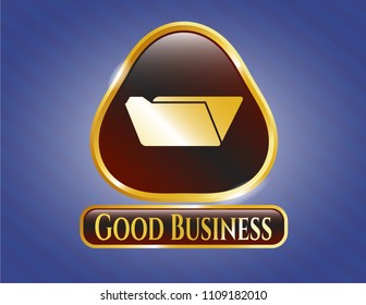   Gold emblem with folder icon and Good Business text inside