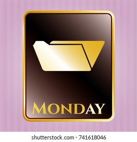  Gold emblem with folder icon and Monday text inside