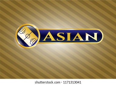 Gold emblem with football field icon and Asian text inside