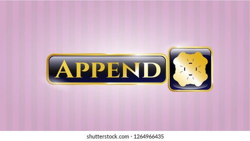  Gold emblem with four leaf clover icon and Append text inside
