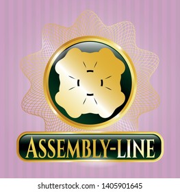  Gold emblem with four leaf clover icon and Assembly-line text inside