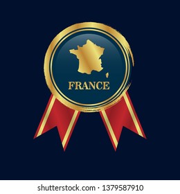 gold emblem with france map and ribbon