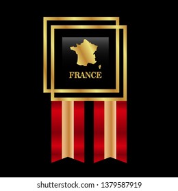 gold emblem with france map and ribbon