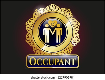  Gold emblem with gay men love icon and Occupant text inside
