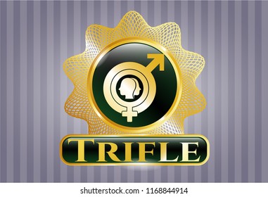  Gold emblem with gender dysphoria icon and Trifle text inside