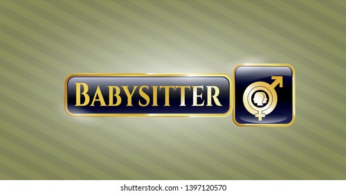  Gold emblem with gender dysphoria icon and Babysitter text inside