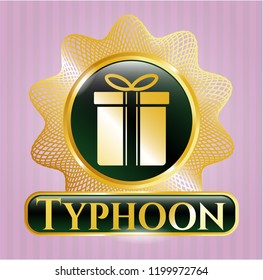  Gold emblem with gift box icon and Typhoon text inside
