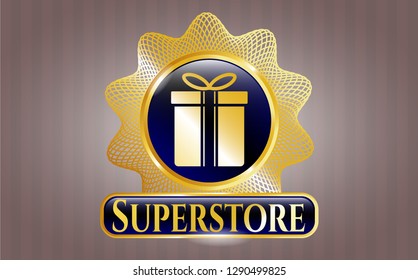  Gold emblem with gift box icon and Superstore text inside