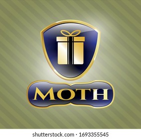  Gold emblem with gift box icon and Moth text inside