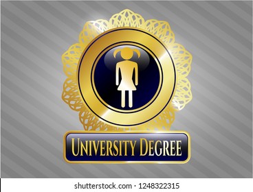  Gold emblem with girl icon and University Degree text inside
