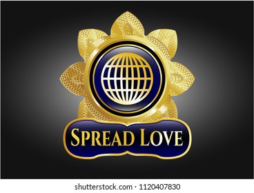  Gold emblem with globe, website icon and Spread Love text inside
