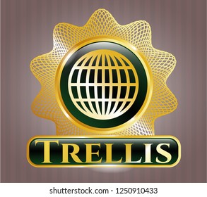  Gold emblem with globe, website icon and Trellis text inside