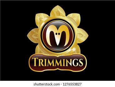  Gold emblem with goat head icon and Trimmings text inside