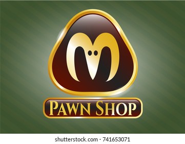  Gold emblem with goat head icon and Pawn Shop text inside
