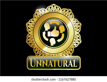  Gold emblem with good customer feedback icon and Unnatural text inside