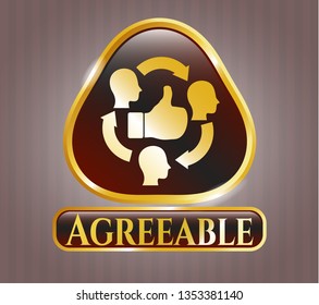  Gold emblem with good customer feedback icon and Agreeable text inside