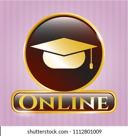   Gold emblem with graduation cap icon and Online text inside