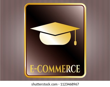  Gold emblem with graduation cap icon and e-commerce text inside