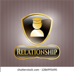  Gold emblem with graduation icon and Relationship text inside