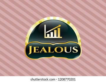  Gold emblem with growth chart icon and Jealous text inside