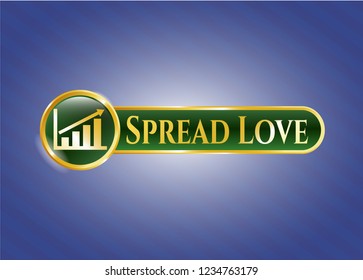  Gold emblem with growth chart icon and Spread Love text inside