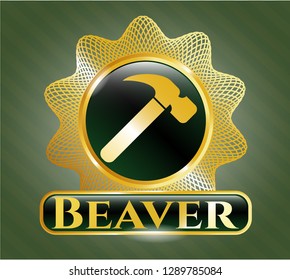  Gold emblem with hammer icon and Beaver text inside